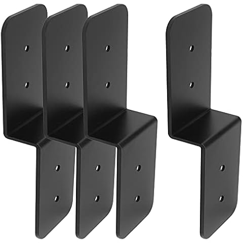 4 PCS Heavy Duty Steel Black Z Brackets 6" Post to Beam Support, Double Angle Channel Profile Corner Brace for Wood Shelves Fixing Lumber Connector Pergola Brackets, Width 3", Thickness 1/8" Cover