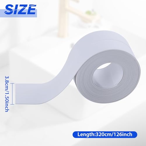 Image of 2 Rolls White & Black Caulk Tape Waterproof Self Adhesive Caulking Sealant Strip with Sealing Tool for Kitchen, Countertop, Bathroom, Sink, Bathtub, Toilet (1.5 inch x 10.5Ft)