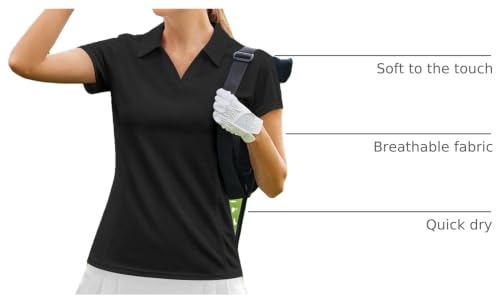 Image of PINSPARK Womens Golf Shirt Short Sleeve Polo V-Neck Quick Dry Tennis Tops | Moisture-wicking Breathable Fabric, Classic Collar, Slim Fit, Ideal for Golf Tennis Pickleball Casual