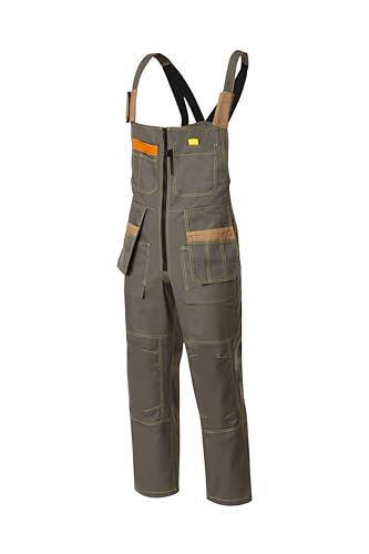 YURINOX Bib Overalls Genesis - Knee Reinforcement - Additional Seam Allowances - Double Stitched - Tear Resistant (US Waist Inseam 44 33 gray khaki/dark beige)