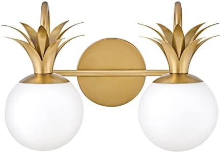 Hinkley Palma 54152HB Small Two Light Vanity, Etched Opal Shade, Classic Pineapple Motif, Heritage Brass