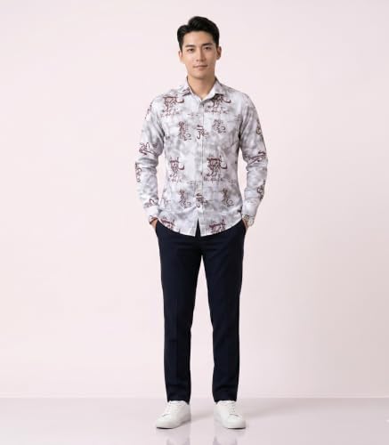 Image of UNM Men's Casual Shirt, Calligraphy Print.