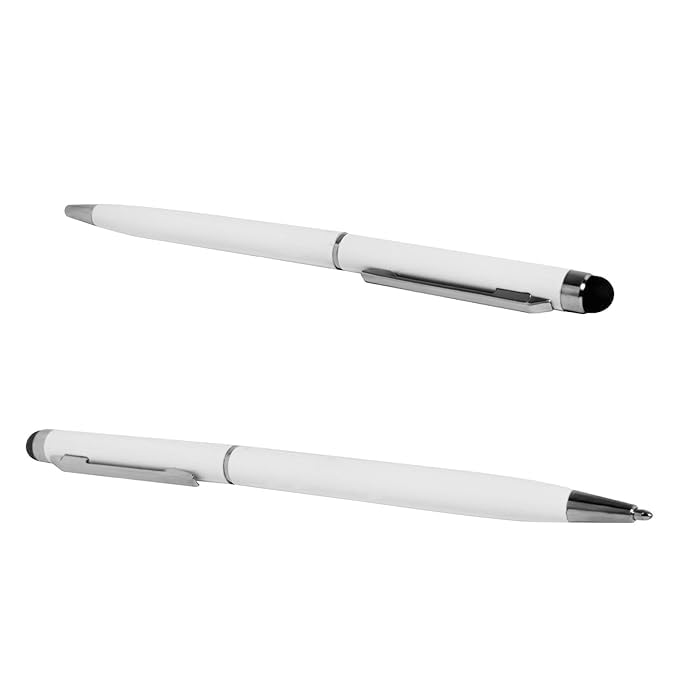 Image of Personalised Ballpoint Pen with Stylus - Custom Engraved White Metal Pen for Touchscreen Devices | Smooth Writing Executive Pen for Office, Students & Professionals