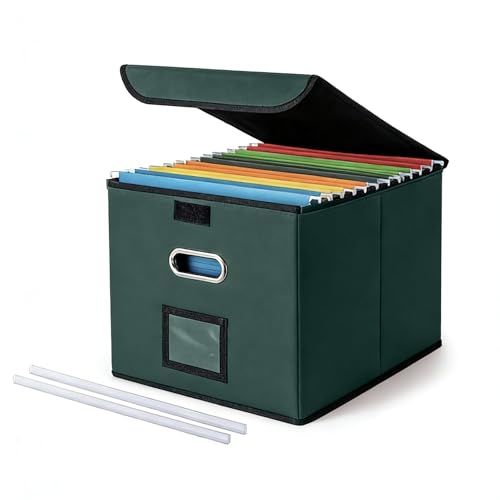 CADONO File Organizer Box with Lid (Dark Green, 14.9 x 12.59 x 10.8 inch)