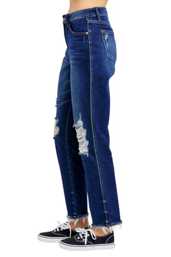 Judy Blue High Rise Rigid Magic Distressed Straight Jeans3
