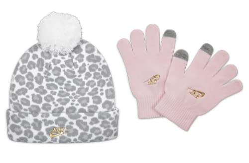Nike Big Kids' Girls White/Gray Beanie and Gloves Set