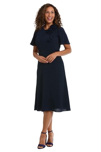Image of London Times Women's London Times Women's Dresses Rosette Flutter Sleeve Fit and Flare Duchess Guest of Shower Mother of The Bride Feminine