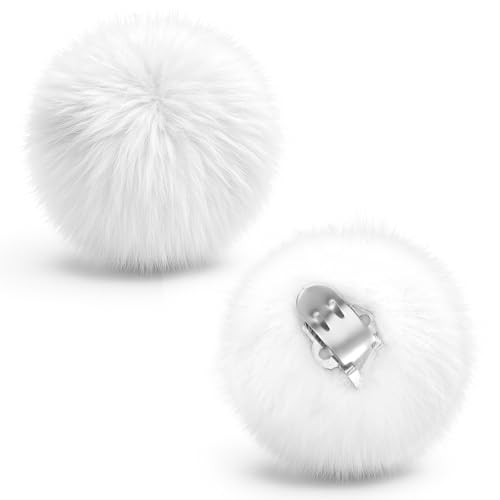Aphumedc 3.15 Inch Large Pom Pom Shoe Clips 1 Pair Removable Faux Fur Ball Shoe Clip Halloween Women Fluffy Shoes Clip Tinkerbell Puff Balls Costume Dress up Accessories - White