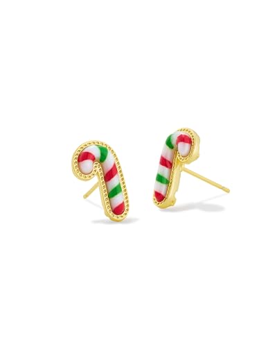 Kendra Scott Candy Cane Stud Earrings Red Green Mix 14k Gold-Plated Brass Fashion Jewelry for Women