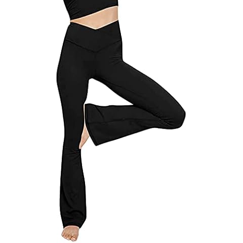 Sllowwa Women's Casual Bootleg Yoga Pants V Crossover High Waisted Flare Workout Pants Leggings Stretch Bootleg Trousers Casual Wear Leg Flared Trousers Elasticated Bootcut Yoga Pants(M,Black) Cover