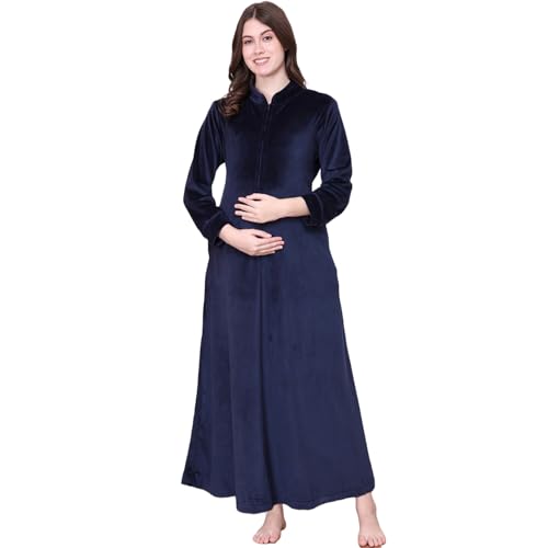 Image of Secret Wish Solid Velvet Maternity Nighty Full Length