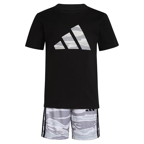 Image of adidas Boys' Short Sleeve Cotton Tee Shirt and Aop Camo Short Set