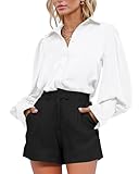 BTFBM Women Satin Button Down Shirts Lantern Long Sleeve Blouses Summer Fall Business Casual Outfits Dressy Work Tops(White, Medium)