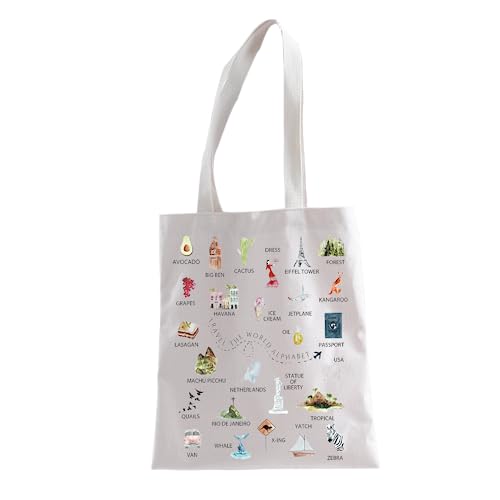 XYANFA TRAVEL THE WORLD tote bag Gift Travel Gift Shoulder Bag World Travel Gift Bag Traveler's Gift Love World Travel Gift (THE WORLD ALPHABET tote)