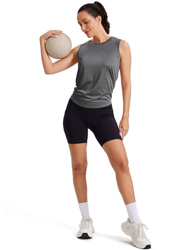 Image of MAGCOMSEN Workout Tank Tops Woman Summer Open Back Yoga Athletic Shirts Sleeveless Tie Back Loose Fit Gym Muscle Tank