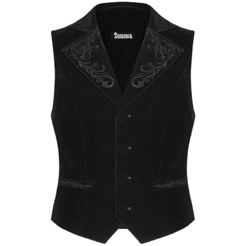 Darkrock Men's Black Embroidered Vest Waistcoat Gothic Steampunk Victorian/Black Velvet Wedding Vest/USA