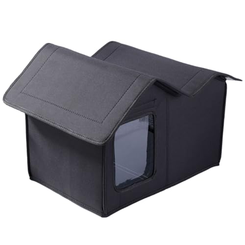 Grande Rifugio Isolato Per Gatti, Rifugio Per Animali Domestici Resistente Alle Intemperie Con Porta Trasparente, Grande Gabbia Isolata Per Gatti Selvatici Con Design Impermeabile, Capanna Lava Black
