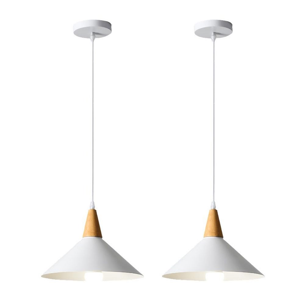 Luminaire suspendu en bois massif lot de 2 lustres blancs design cône