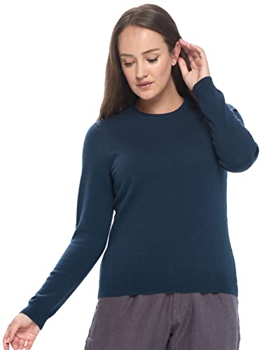 Mariyaab Women's 100% Cashmere Soft Long Sleeve Crew Neck Round Neck Sweater (2101, AfterMidnight, L)