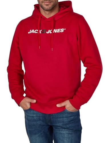 JACK & JONES Hoodie Herren mit Druck JJMORTY Regular Fit Kapuzenpullover Pullover Sweatshirt, Größe:L, Farbe:Chili Pepper (12303641)