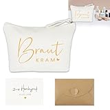 Hurifeng Kosmetiktasche Hochzeit Braut – Leinen Make-up Tasche mit Umschlag & Grußkarte, Geschenkidee für Braut & Junggesellinnenabschied