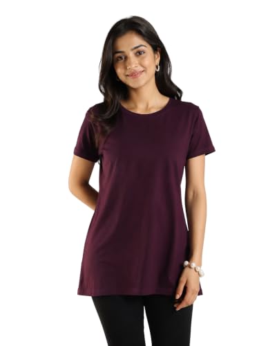 Image of 9shines Label Cotton Plus Size Long T-Shirt Tunic | Hip Covering Regular Top Nightwear| Sleepshirt Lounge wear for Women with Pocket (M-7XL)