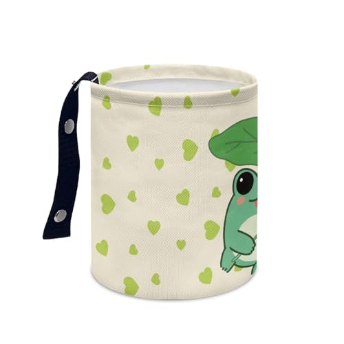 Image of Cute Frog with Green Heart Collapsible Accessories Trash Can Car Trash Bin Car Trash Can Bags Universal Garbage Bin Decoration Car Interior for Car SUV Trucks