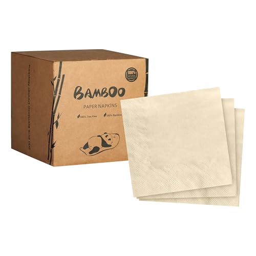 MORGIANA 200-Pack Bamboo Wedding Cocktail Napkins Disposable - 5 x 5 Inch Compostable Napkins for Parties Bar