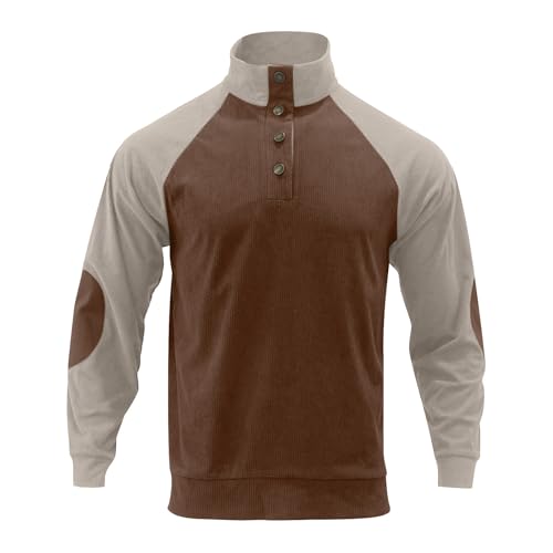 Men's Outdoor Long Sleeve Corduroy Sweatshirts Button Up Western Pullover Sweaters Retro Mock Neck Hip Hop Shirts2