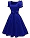 OBBUE Women's Square Neck Dress Vintage 1950s Cocktail Party Dress with Puff Sleeves Royal Blue XS