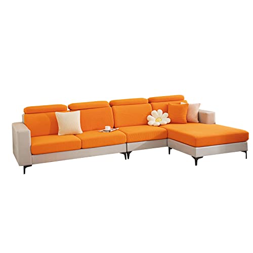 ESOUY Summer Fully Waterproof Corn Fleece Sofa Covers Corner Sofa Cushion Cover Non Slip Armchair Cover Sofa Slipcovers (Orange,Chaise longue)