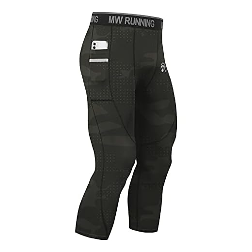 MEETWEE Kompressionsbyxor herr, löparbyxor 3/4 sportleggings som andas, funktionella underbyxor, tights med ficka kompression byxor för män