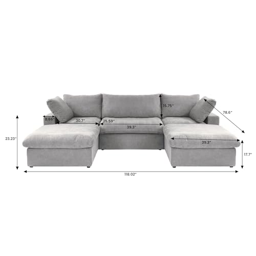 Cloud Modular Sectional Sofa Couch,120.45" U Shaped Convertible Couches with Storage Ottoman for Living Room,Minimalist Deep Sofa Couches,Sofa Covers Washable&Replaceable