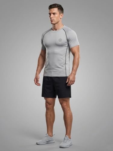Image of CHKOKKO Men's Compression Gym T-Shirt for Running, Workout, Training, Sports & Activewear | Quick Dry Breathable Stretch Fabric | Body Fit Half Sleeve Athletic Sports Tee for Men