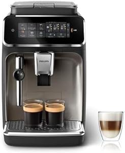 Philips Expresso broyeur Série 3300-5 Boissons, Écran tactile coloré, Mousseur à lait classique, SilentBrew, Broyeur 100% Céramique, Machine à café à grain Noir Chrome (EP3326/90)