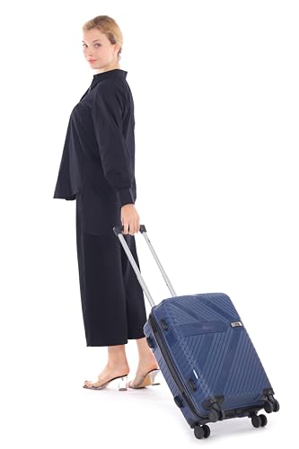 Image of abc Wisdom Cabin 55 Cm(Small) Polypropylene (Pp) 360 Degree 8 Wheels Spinner Luggage /Suitcase /Trolley Bag for Travel Hard Case Luggage, Lightweight with Combination Lock, 7 Years Warrnty (Navy Blue)