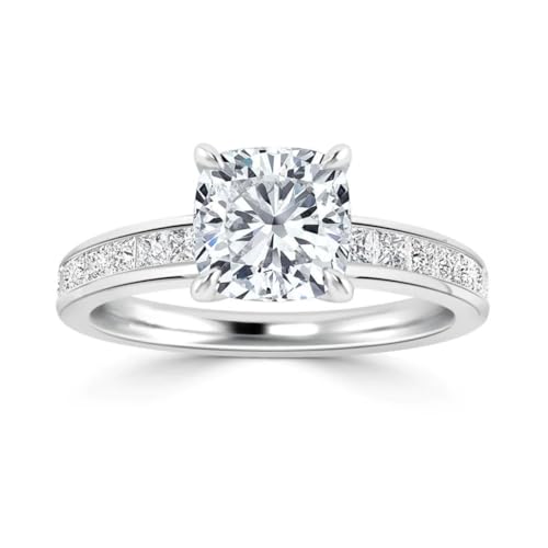 1.50 Ct Cushion Cut Moissanite Diamond Ring Plated White Gold Ring Anniversary Channel Ring2