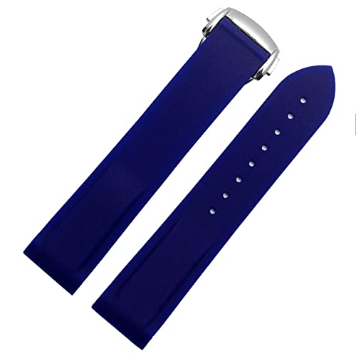 Bracelet de montre en caoutchouc 22mm silicone étanche bleu frais argenté pour montre homme