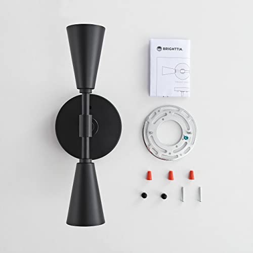 Image of BRIGHTTIA Vicky 2 Light Cone Socket Wall Sconce - Mid Century Modern Fixture for Wall & Ceiling - Minimalist Edison Lamp for Hallway and Bathroom Vanity - Matte Black (BW0027-2B)