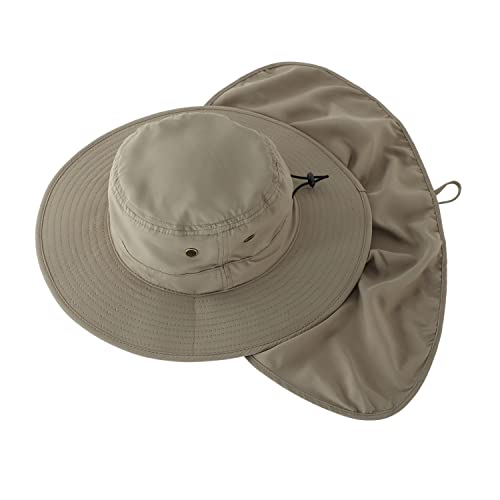 Image of Home Prefer UPF50 Mens Sun Hat with Neck Flap Quick Dry UV Protection Cap Womens Wide Brim Fishing Hat Neck Flap Beach Garden