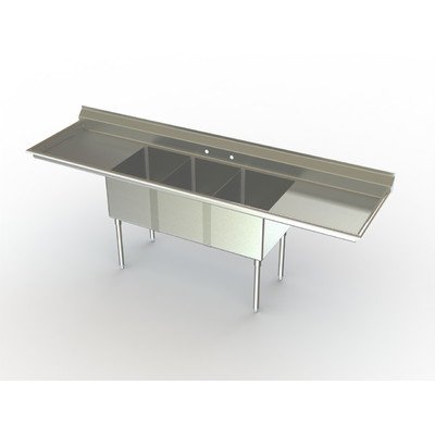 Deluxe NSF 3 Bowl sink with Left and Right Hand Drain Boards