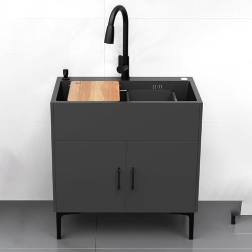 Opiniones de Mueble de Cocina Con Tarja Top 5. 50 WBJGUOD Mueble para Fregadero de una cubeta con Grifo extraíble de Agua fría y Caliente para Garaje, Comercio, Restaurante, Cocina y lavandería.