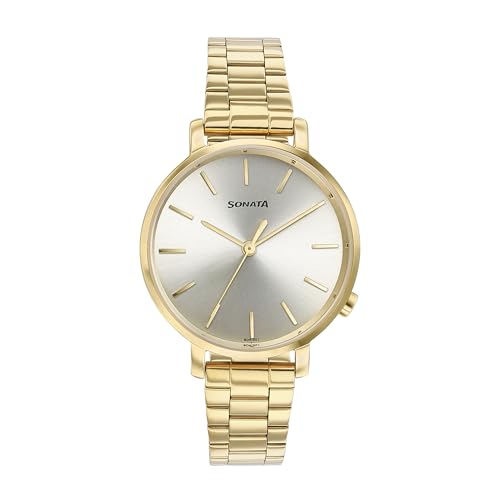 Image of Sonata Elegent Essentials Quartz Analog Champagne Dial Stainless Steel Strap Watch for Women