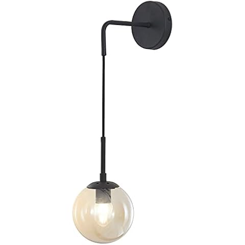 BOKT Matte Black Amber Glass Round Wall Sconce Light Mid Century Modern Globe Bathroom Wall Sconce Lamp Farmhouse Industrial Adjustable Bar Wall Light Fixture (Black+Amber) Cover
