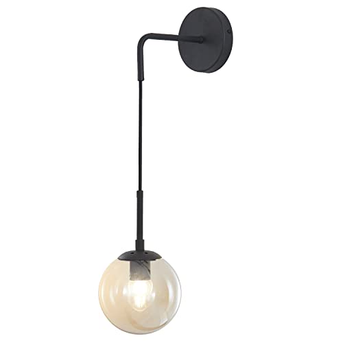 Coloración, Guild BOKT - Lámpara de pared redonda de vidrio ámbar negro mate de mediados de siglo, moderna lámpara de pared de baño, lámpara de pared ajustable industrial...