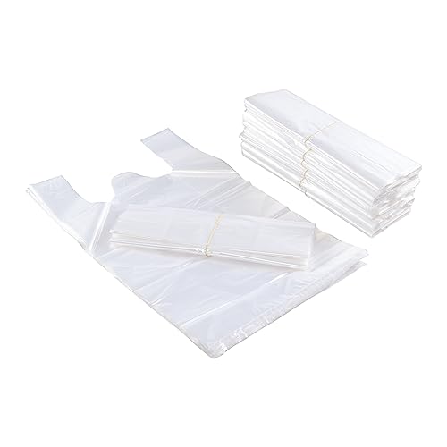 Haodehen 320 Counts Clear Plastic T-shirt Bags with Handles, Carryout Grocery Shopping Bag 14.17