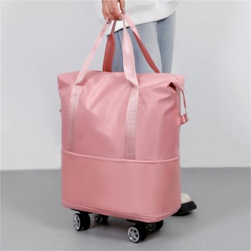 Rolling Duffel Bag with Wheels Unisex Expandable Wheeled Luggage Bag Portable Large Capacity Waterproof Rolling Pulley Storage Bag Suitcase for Travel(Pink)4