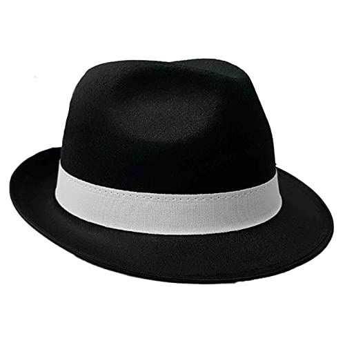 Acan sombrero fedora de color negro para jóvenes y adultos para carnaval, halloween, fiestas y celebraciones. 15 x 23 x 28 cm