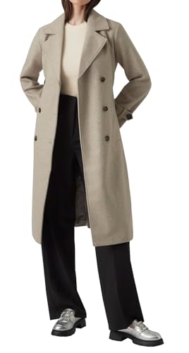 VERO MODA Damen Mantel VMFortunevega Long Trenchcoat langer Winter Wollmantel 10289870 Silver Mink Melange M