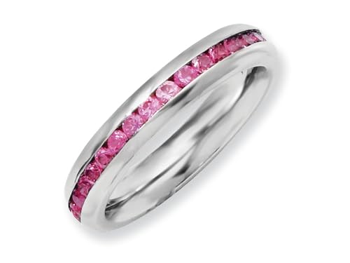 Chisel Stainless Steel 4mm July Dark Pink CZ Ring Size 9